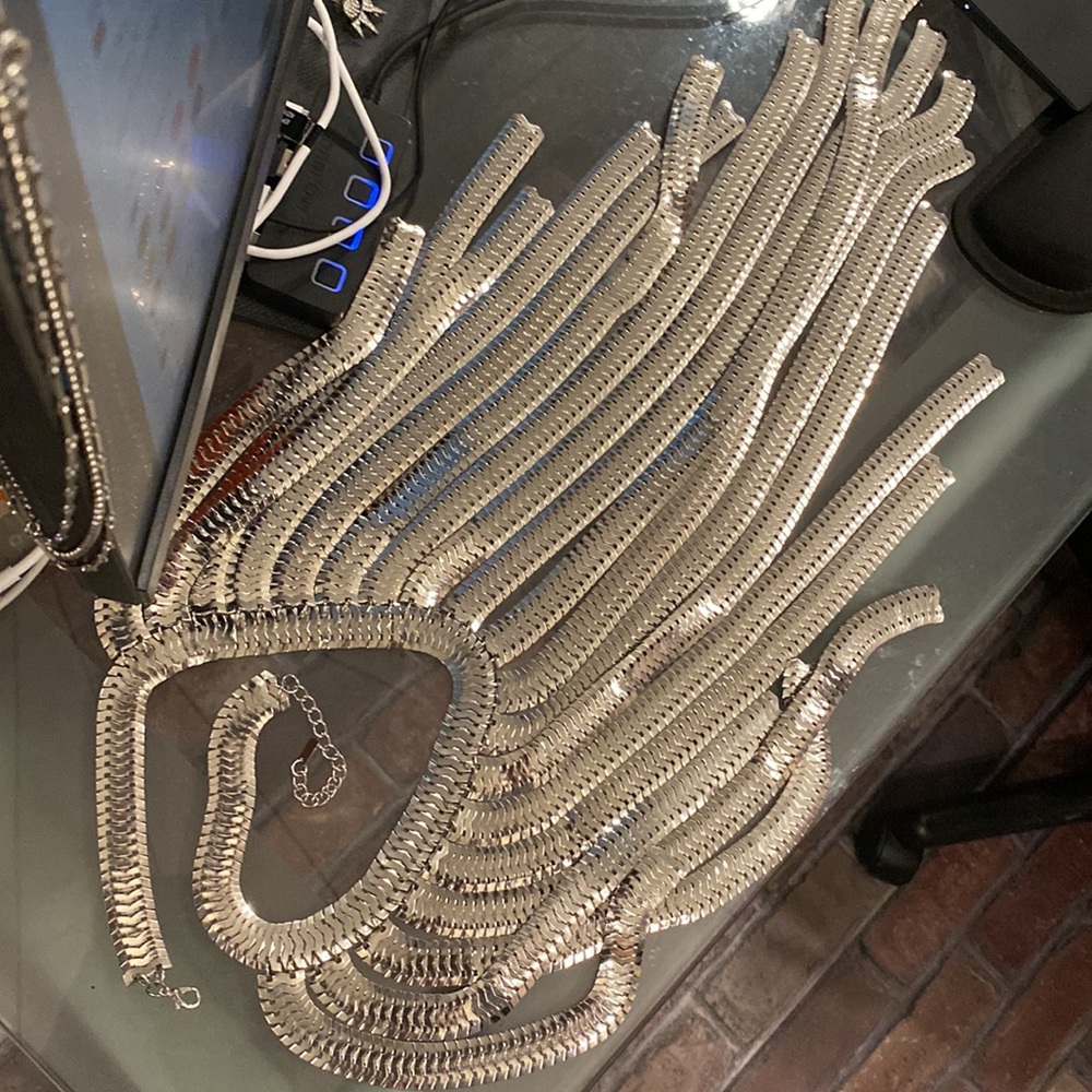 ENCOUR - necklace: thick long silvertone asymmetric fringe 1 of a kind statement - Picture 9 of 16